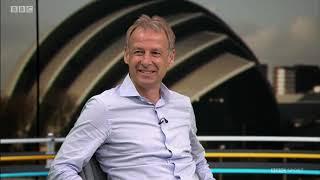 Gary Lineker asks Jürgen Klinsmann if he would consider the vacant manager's position at Tottenham