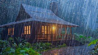 Deep Sleep Immediately with Heavy Rainstorm & Powerful Thunder Sounds on Old Roof in Forest at Night