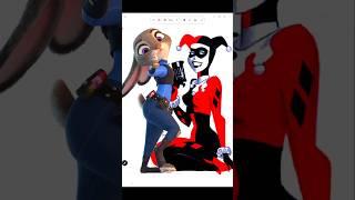 Judy Hopps as Harley Quinn #zootopia #disney #digitalartist #cartoon #comics #shorts
