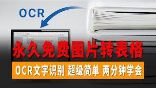 OCR文字识别，永久免费图片转表格、图片转Excel、JPEG转Excel、PDF转Excel、图片转word、超级简单，两分钟学会！