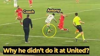 Coach can't belive Antony did rainbow flick and historic nutmeg to end the match against Sevilla