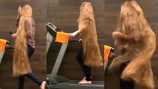 RealRapunzels | Girl With Super Long Hair Exercising on Treadmill (preview)