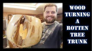 Woodturning the tree trunk bowl