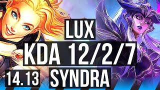 LUX vs SYNDRA (MID) | 12/2/7, Legendary, 1100+ games | BR Challenger | 14.13