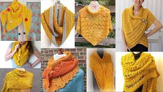 Yellow crocheted Mini Shawls and scarves/Knit wear Triangleshawls/#FashionMag