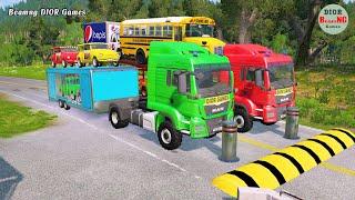 Double Flatbed Trailer Truck vs speed bumps|Busses vs speed bumps|Beamng Drive|1051