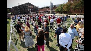 Trump supporters line up outside Harrisburg’s Farm Show Complex for Fox News town hall