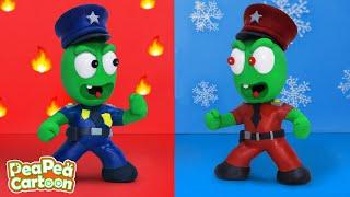 Pea Pea Police in Hot and Cold Room Challenge - Police Cartoon