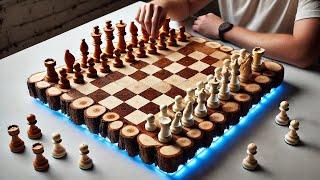 Burnt Wood Recycling Project \\ Chessboard With Jackfruit Wood And Epoxy Resin With LED Lights