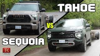 Towing Showdown! 2025 Chevy Tahoe Z71 vs Toyota Sequoia TRD Pro - Which Hauls People & Stuff Better?
