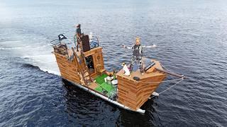 DAY 1 of 7 Waterworld Survival Challenge Season 2 The Pirate Ship Pontoon