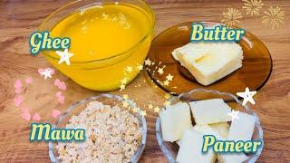 How to make pure ghee,butter,paneer & mawa from milk cream|| without mixer jar