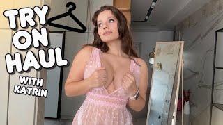 [4K USA] Transparent Try On Haul | White and Pink Dresses | With Katrin Brat