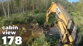 Beaver Dam Next To A Flooded Field - Beaver Dam Removal With Excavator No.178 - Cabin View