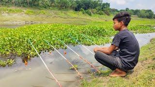 Unbelievable Fishing Videos | ~ Little Boy Hunting Fish With Bamboo Tools Hook In Beautiful Nature