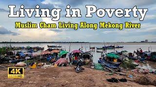 Muslim Cham Living Along Phnom Penh Mekong River 2024 | [4K] Walk Tour