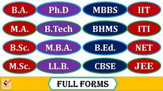 Full forms of Degrees - B.A., B.Sc., M.A., M.Sc.| Degree | Short forms | GK |Educational Full Forms