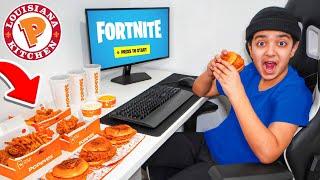 Kid Eats ENTIRE POPEYES MENU For Every Kill In Fortnite...