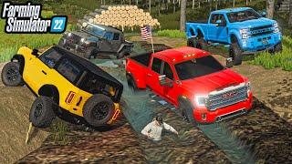 MUDDING LIFTED TRUCKS! "SECRET SPOT" | MILLIONAIRE MUDDING | Farming Simulator 22