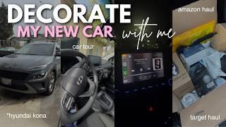 decorate my NEW car with me +car tour *car decor haul, emergency kit, amazon haul, hyundai kona 2022