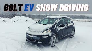 Chevy Bolt EV driving in the SNOW