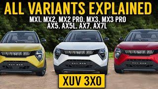 XUV 3XO variants explained with prices | mx1, mx2, mx2 pro, mx3, mx3 pro, ax5, ax5L, ax7, ax7L