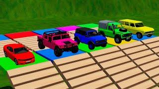 TRANSPORTING FIVE COLOR DODGE CHARGER, HUMMER, FORD BRONCO, DEFENDER, CHEVROLET -  Farming Simulator