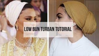 LOW BUN TURBAN TUTORIAL - SHEIKHA MOZAH INSPIRED | ZAINA MOUSSA