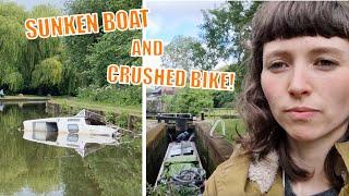 Sunken boat and we CRUSH our bike under a bridge! | Life on a NARROWBOAT EP5