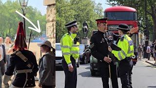 A Tourist TOUCHED the KING'S GUARD, and the King's Guard REACTED at Horse Guards in London