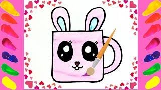 Cute Mug drawing and painting easy step by step | How to draw a cute baby cup