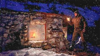 Stone house overnight, abandoned shelter, Winter camping in a stone house, solo backpacking