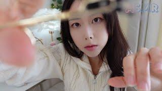 ASMR | Korean eyebrow trimming shop role play | 눈썹정리샵 롤플레이 | 화면 위에 직접 눈썹 정리, 시각적 팅글, 후시녹음