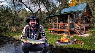 FISHING FOR GIANT TROUT at Amish Cabin! Campfire Cooking