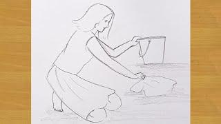 How to sketch girl cleaning home || Gali Gali Art ||