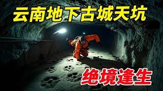 云南边境地下古城惊魂！小北下天坑匍匐穿越百米，却被一行野兽脚印带向不归路…… 【户外小北哥】