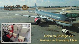 Royal Jordanian Doha to Amman to Chicago O'Hare 787 Economy Class RJ 263