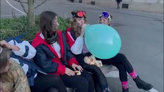 Girls have Fun with balloons during Fasnacht in Germany (preview clip)