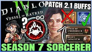 Diablo 4 - Sorcerer is Fixed Now - BIG 2.1 Season 7 Changes Breakdown - Best Class Buffs & Problems!