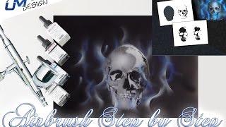 Airbrush Tutorial Stencil AS-010 "Flaming Skull" UMR-Design (English/Deutsch)