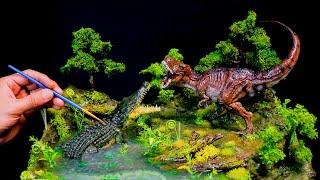 Jurassic Showdown / T-rex vs Deinosuchus Diorama / Polymer Clay Sculpting