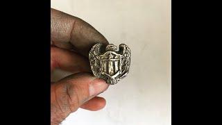 Mens Silver American Patriot Eagle Ring - Handcrafted Designer Rebel Statement Ring. LUGDUN ARTISANS