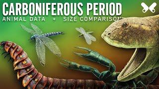 CARBONIFEROUS Period. Animals size comparison and data.