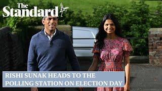 General Election 2024: Rishi Sunak heads to the polling station with his wife Akshata Murty