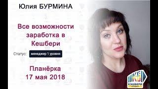 ВСЕ ВОЗМОЖНОСТИ ЗАРАБОТКА В КОМПАНИИ КЭШБЕРИ! ЮЛИЯ БУРМИНА