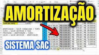 Planilha SAC de amortização de empréstimos no Excel - exemplo detalhado