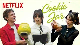 Jenna Ortega, Emma Myers, and Hunter Doohan Answer To a Nosy Cookie Jar | Wednesday | Netflix