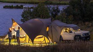 Lakeside Couple Camping with a Big Tent | Suzuki Jimny | Nature ASMR | Camp Cooking