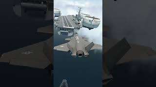 Canard version of F35 aircraft carrier for landing flight, simulation