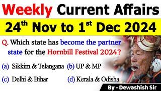 24th November to 1st December 2024 | November 2024 Weekly MCQ Current | Current Affairs 2024 #mcqs